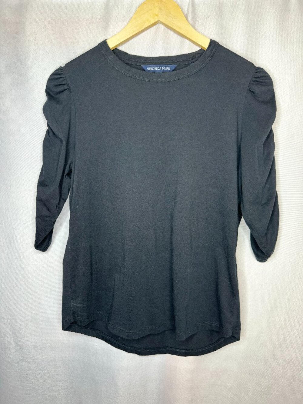Veronica Beard Black Waldorf Tee Ruched Slv, SMALL Minimalist Capsule Elevated